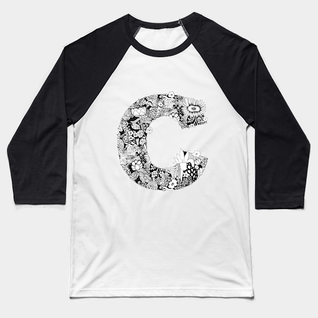 Floral C Letter Baseball T-Shirt by HayleyLaurenDesign